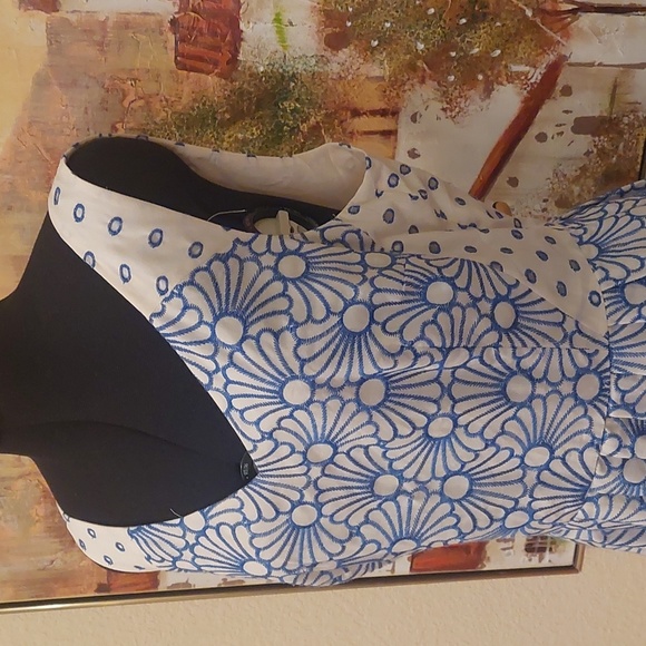 ANTONIO MELANI EMBROIDERED FLORAL SPRING DRESS Sz 14 punched fabric! Pleats! OmG - Picture 2 of 7